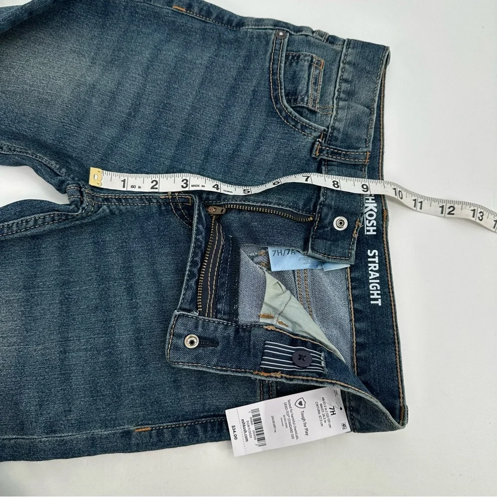 Oshkosh B'gosh Jeans Boys 7H Straight Husky Fit Blue Denim Adjust Waist NEW